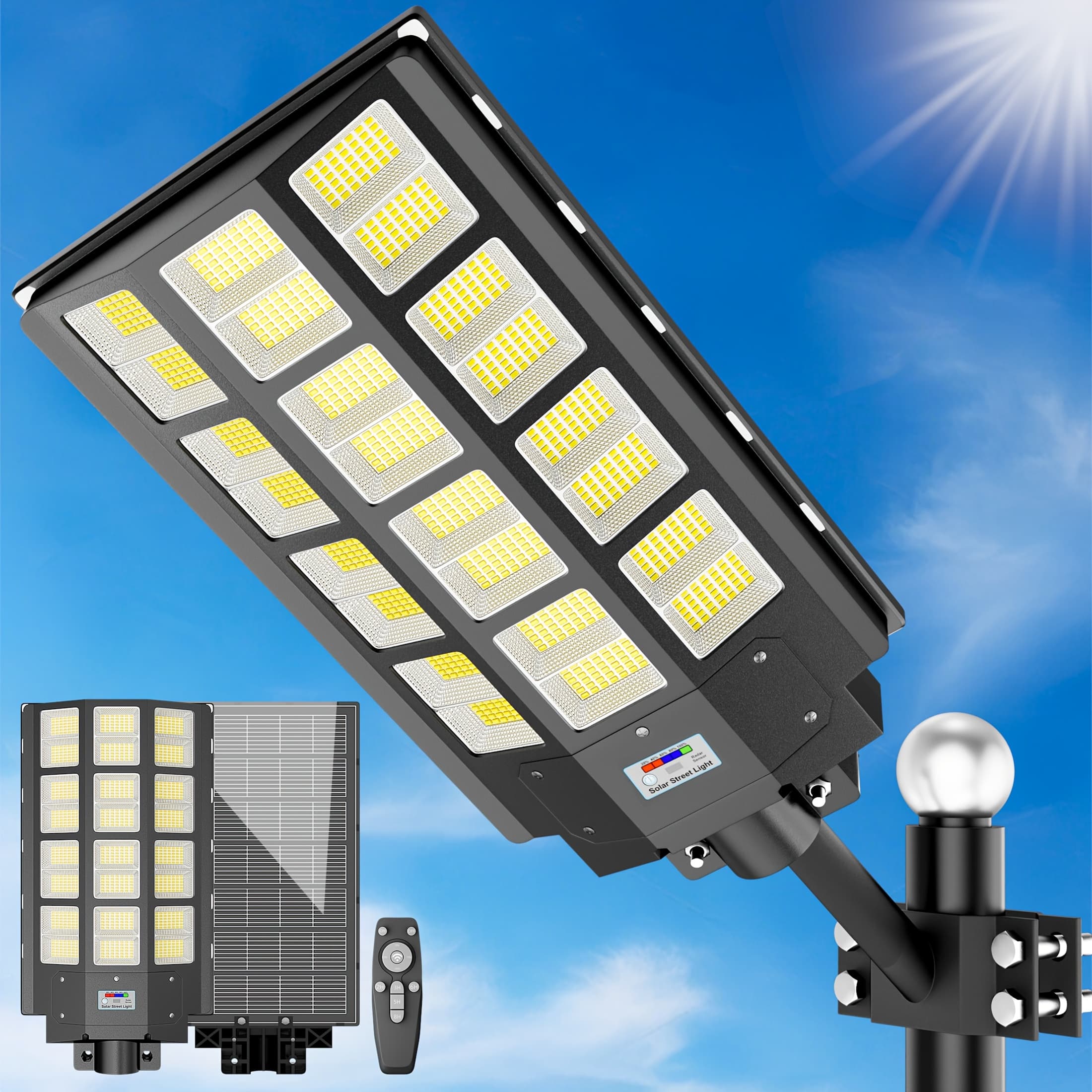 TEMU 1 Pack Outdoor Solar Street Light, Grade Outdoor Dusk To Dawn Solar Street Light, Outdoor Solar Light With Motion Sensor And Remote Control, Solar Lights For Yard, Countryside