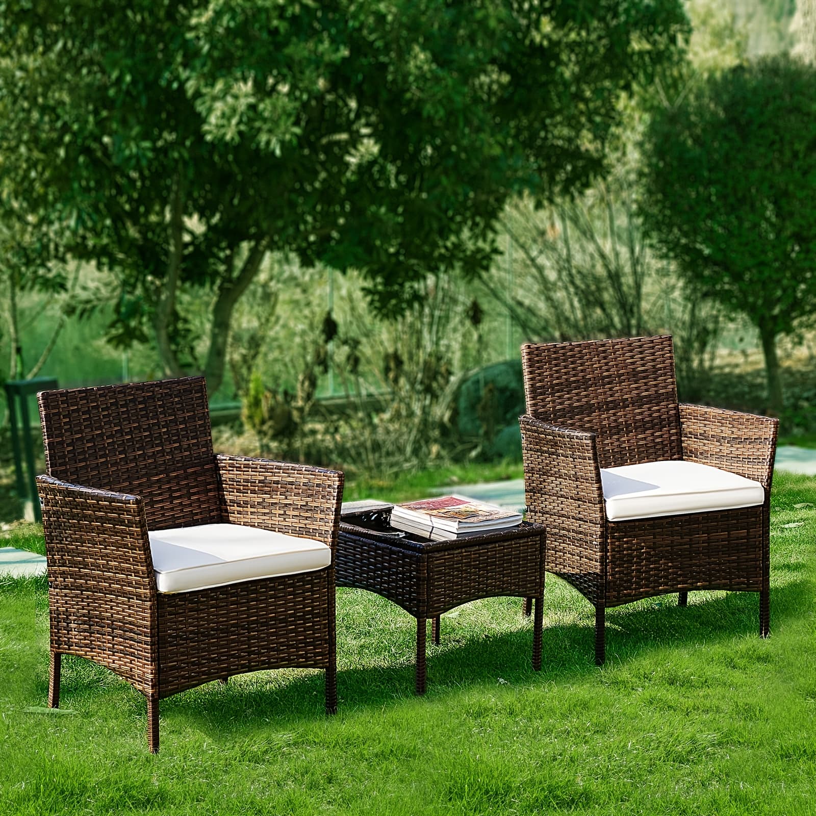 TEMU Patio Porch Furniture Sets 3pcs Pe Rattan Wicker Chairs With Table Outdoor Garden Furniture Sets