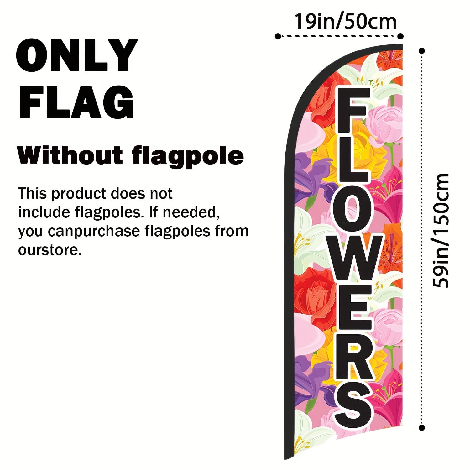 TEMU Bright Floral Feather Flag For Florists - Durable Polyester Advertising Banner With "flowers" Text, Perfect For Shop Window Decoration, Pole Not Included