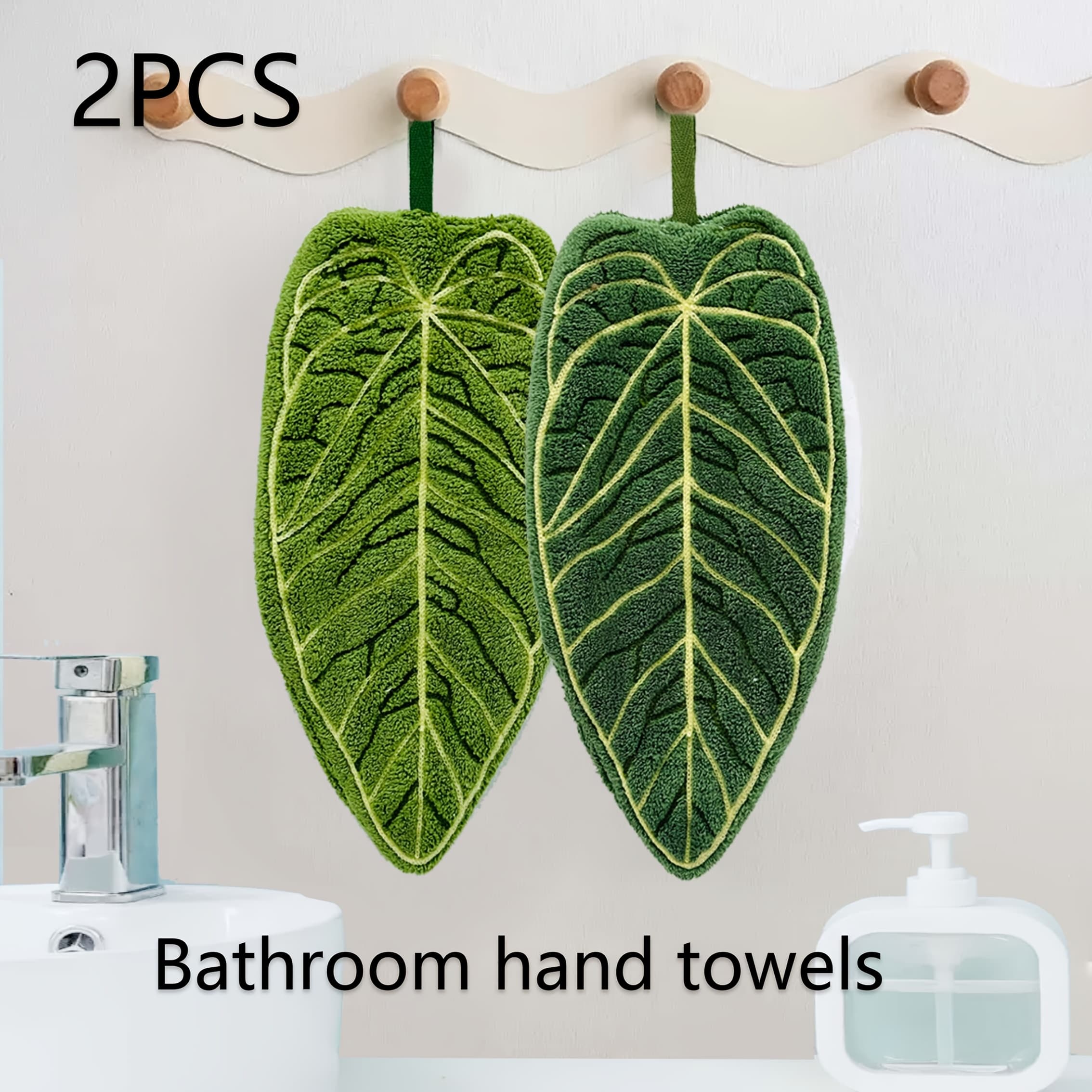 TEMU 2pcs Creative Leaf Bathroom Hand Towels - Hangable Design, Absorbent Material, Fingertip Towels For Bathroom, Dining Room, And Kitchen.
