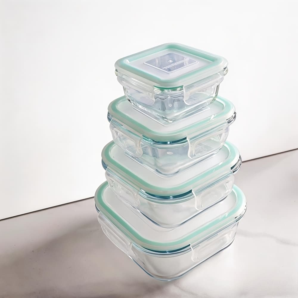 TEMU 8/16pcs (4/8 Containers+4/8 Lids) Glass Food Storage Containers With Airtight Lids, Glass Meal Prep Containers, Lunch Office Meal For Microwave, Oven, Freezer And Dishwasher