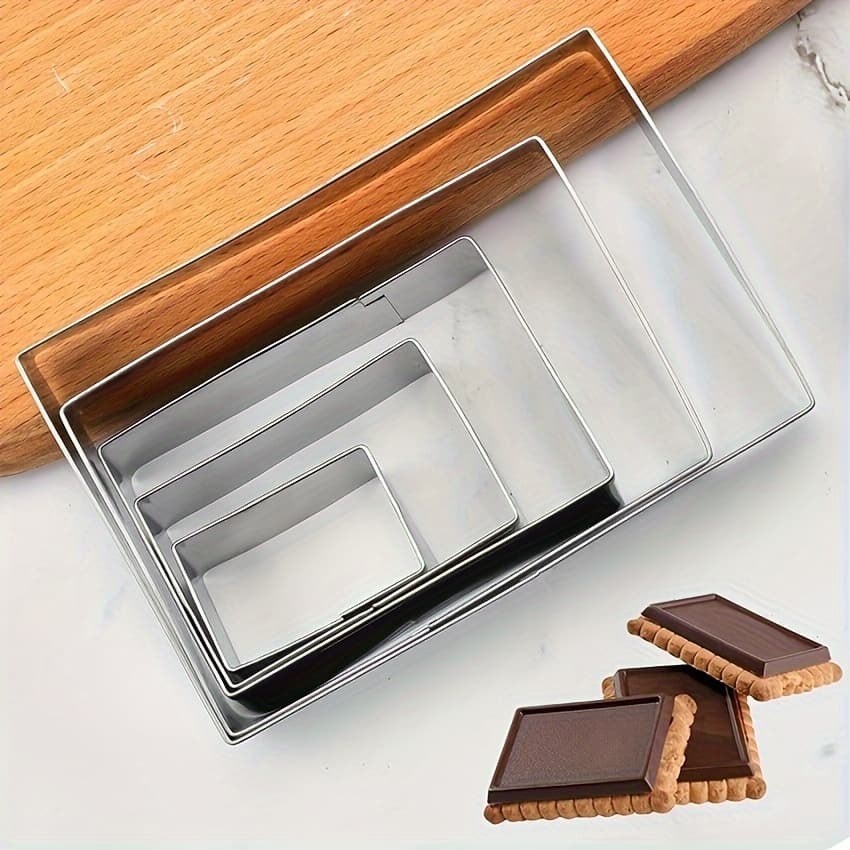 TEMU Stainless Steel Rectangular Cookie Cutter Set For Baking, Includes 5pcs For Cakes And