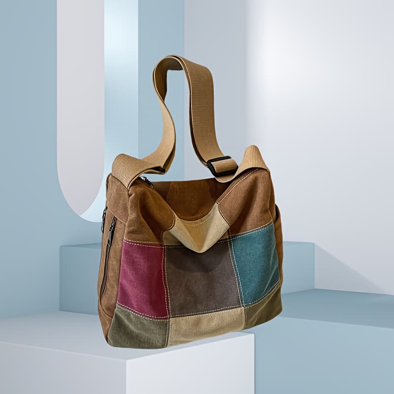 TEMU Retro Canvas Women's Shoulder Bag, Niche Design Lazy Style Literary Crossbody Bag