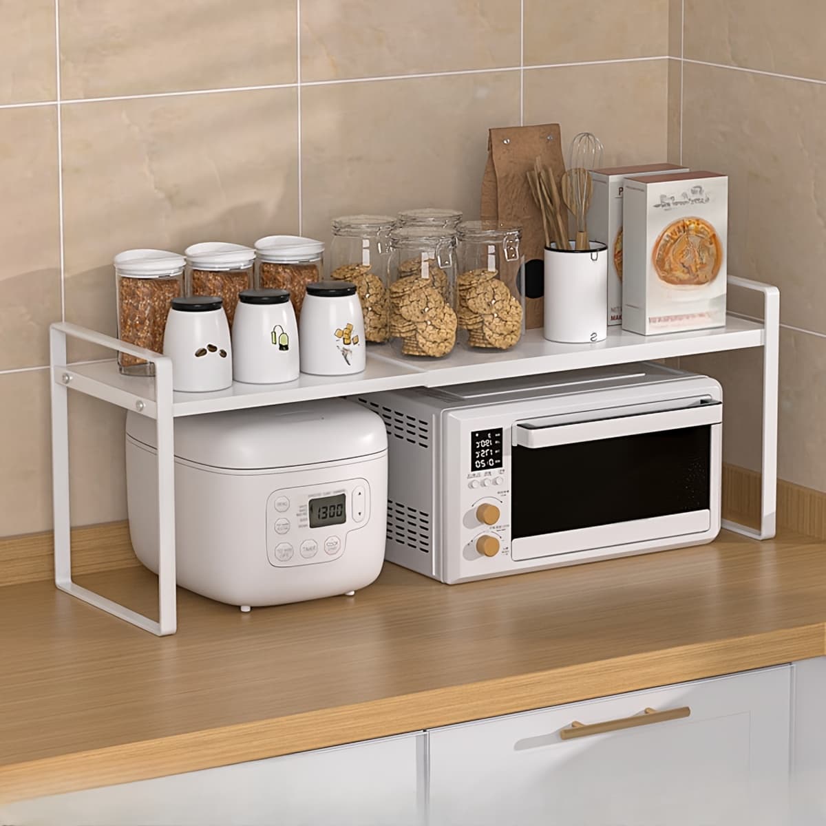 TEMU Metal Cabinet Layered Storage Rack - , Seasoning Rack, Kitchen Supplies Storage Rack, Microwave Oven Rack, Office Desktop Storage, Can Store Seasoning Products, Frying Pan, Local Warehouse