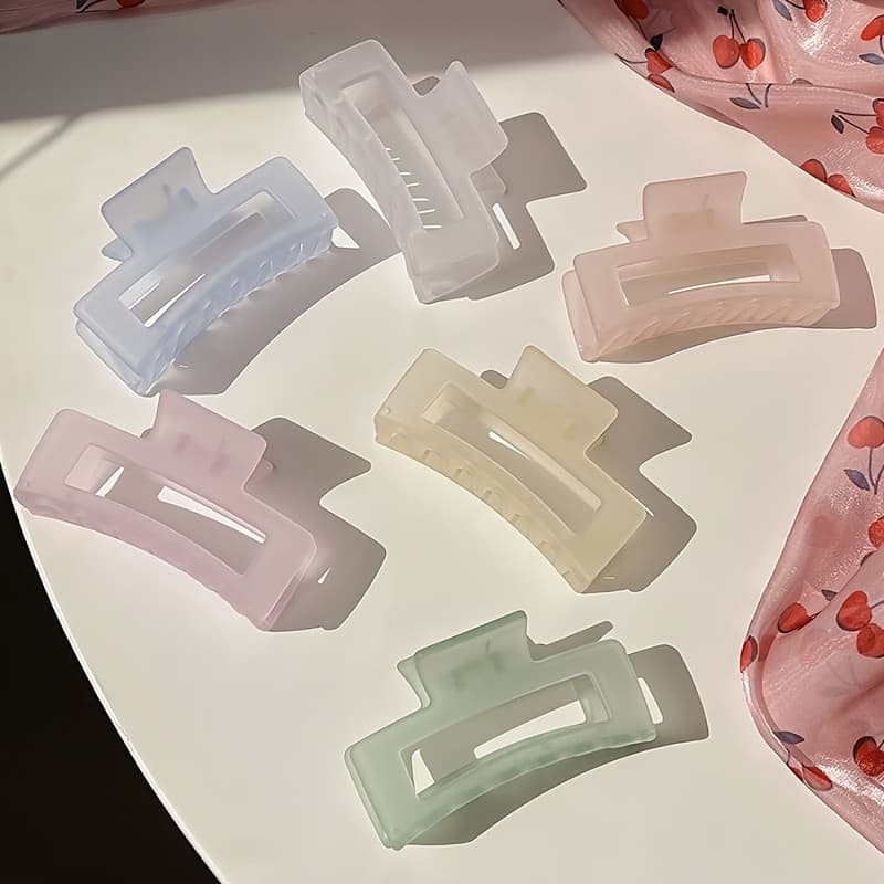 TEMU 6pcs Stylish Frosted Hair Claw Clips Set - Elegant Matte Grips For Women's Hair Styling & Updos, Assorted Colors, For Hairdressers And Everyday Use