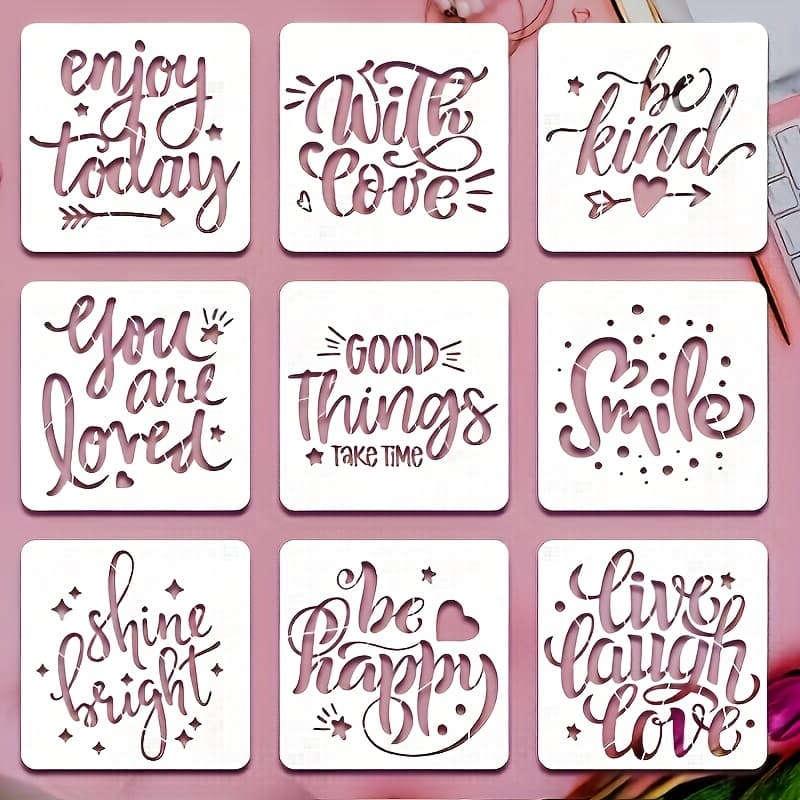 TEMU A Set Of 9 -shaped Art Craft Stencils - Reusable Painting Templates Suitable For Valentine's Day, For Crafts On Fabric, Canvas, Walls, Furniture, And Home Decor