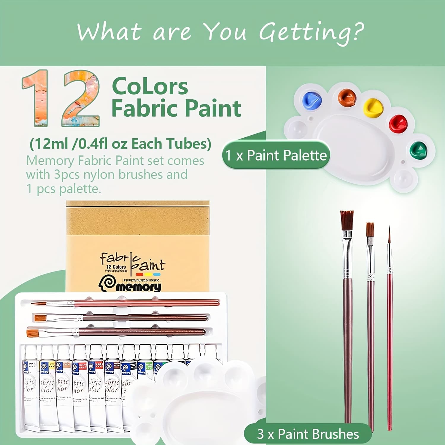 TEMU 12-color Textile Dye Set (12ml/tube) | Comes With A Mixing Palette And 3 Nylon Brushes |ignite Your . An For Painting And A Thoughtful Gift For Christmas And Valentine's Day