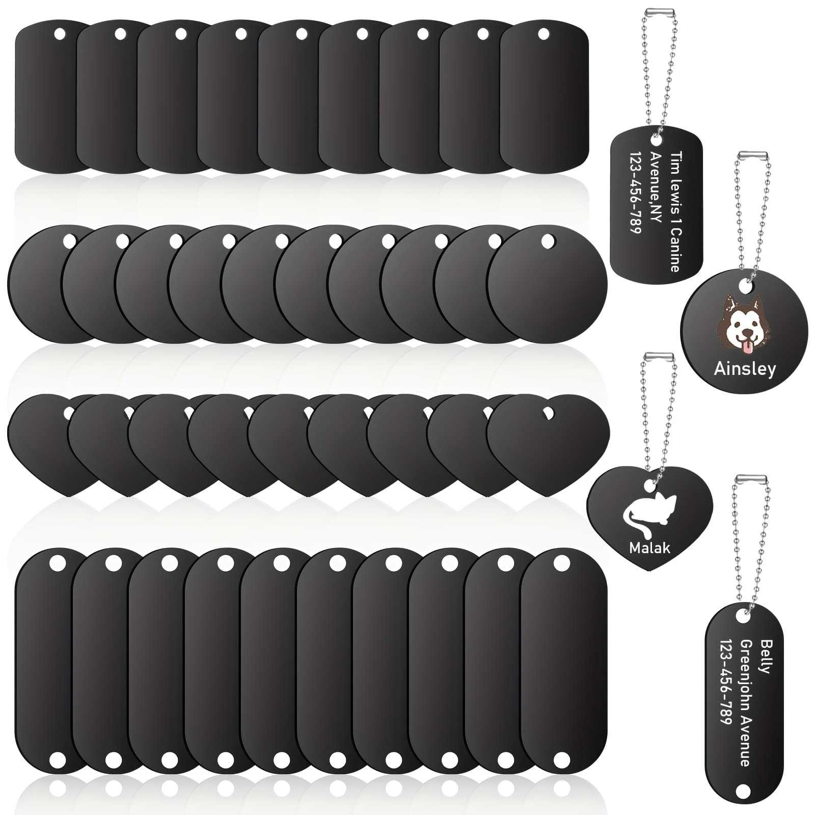 TEMU 120pcs Engraving Blanks Tags Heart Stamping Blank Dog Id Tags For Diy Decorative Craft Pet Jewelry Making Keychain(black)