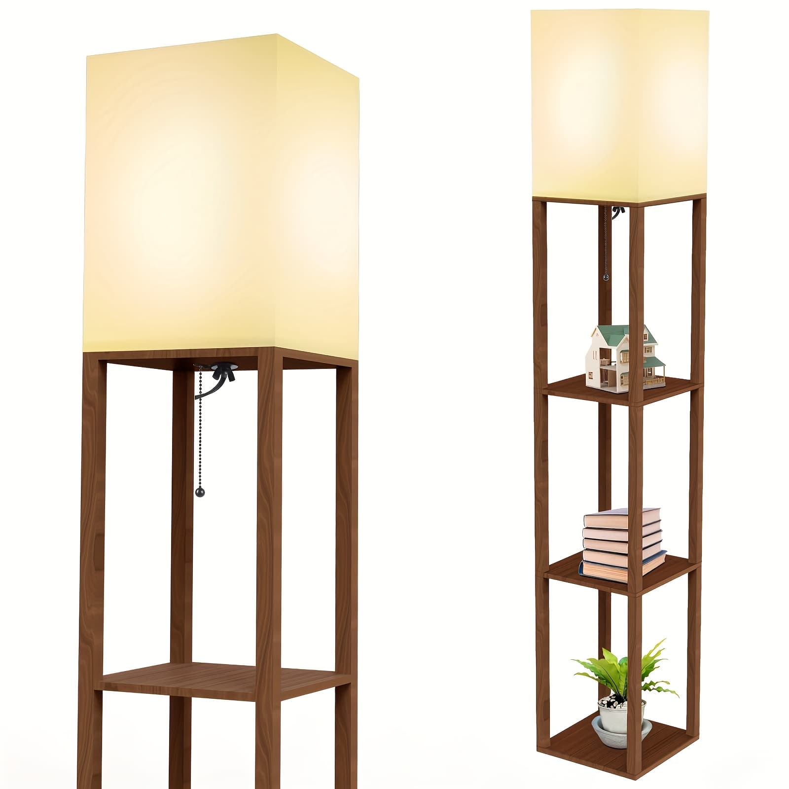 TEMU 1pc Column Floor Lamp With Shelves, Modern Shelf Floor Lamp With 9w Led Bulb, 3 Tier Storage Display Standing Reading Lamp Narrow Corner Nightstand Light For Bedroom Living Room