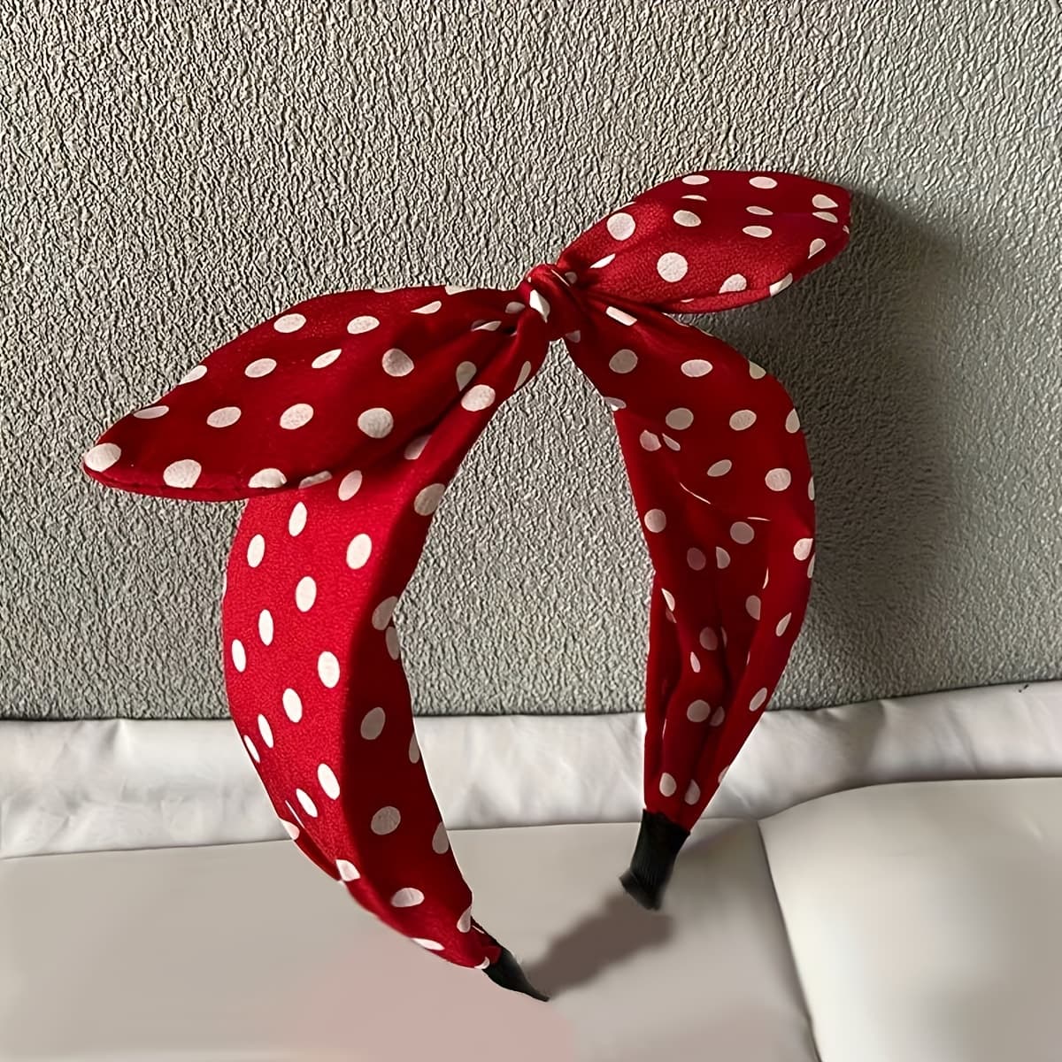 TEMU Elegant Polka Dot Bunny Ears Bow Headband For Women - Vintage Style, Knotted Hair Accessory, Perfect For Easter Celebrations