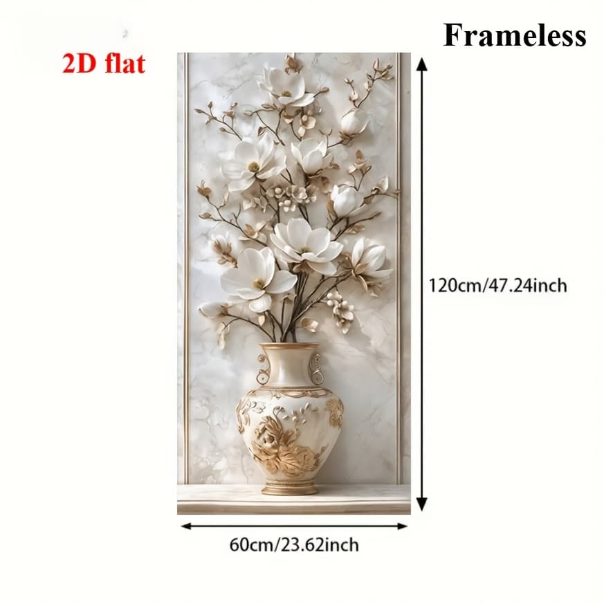 TEMU 2d Flat, 1pc Oversized Frameless Canvas - Elegantly Decorated With A Golden Vase, Simple Beige/white/ - Large-sized Wall Decor For Living Room, Bedroom, Office, 2d Flat, Frameless., 2d Flat