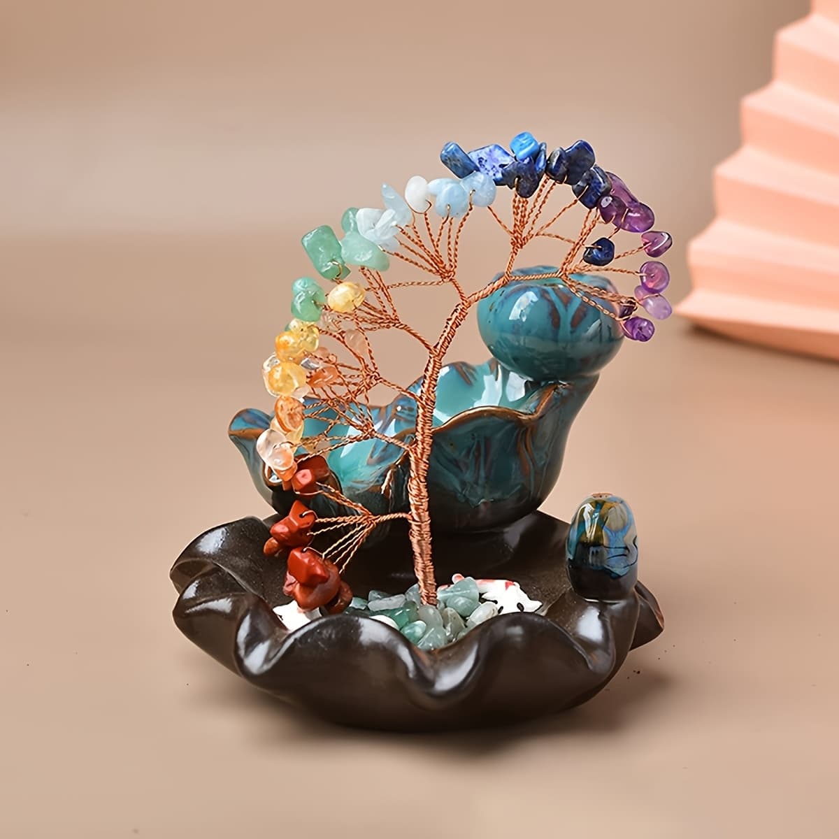TEMU 1pc Colorful Crystal Gravel Tree Reversed Incense Tray Hand-woven Fortune Decor Ornament And Father's Day Gift Christmas And Halloween Gift
