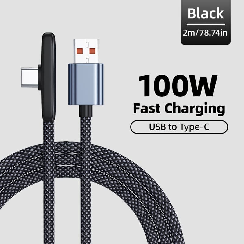 TEMU Kaxoe 100w Fast Charging Usb C Phone Charger Cable | Pd Type-c To Type-c, 90 Degree Elbow, Pvc, Oxygen-free , Supports Data Transmission, Compatible With Iphone, , Oppo, For Xiaomi