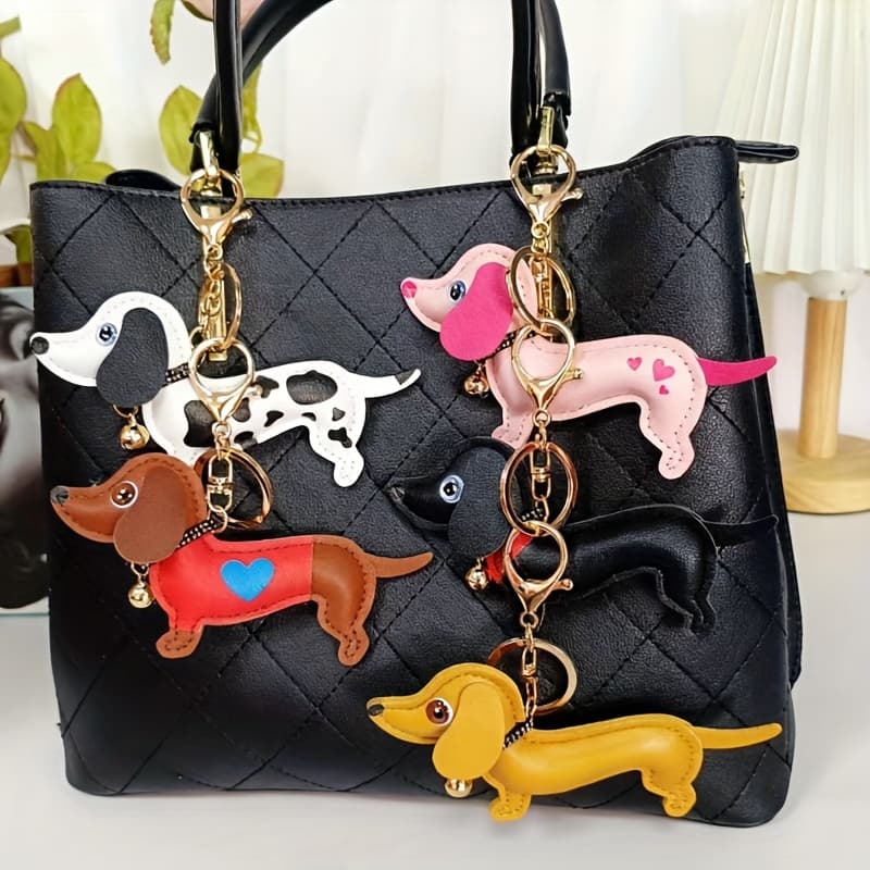 TEMU Random 5 Mini Sausage Dog Pu Leather Keychain Ornaments, Pu Leather Dog Bag Ornaments