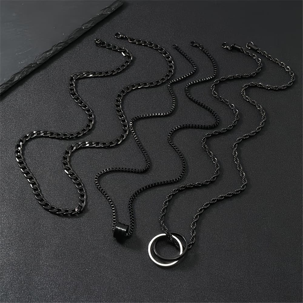 TEMU 3pcs Men' Steel Black Cuban Link Twisted Chain Set, Suitable For Clothing Accessories