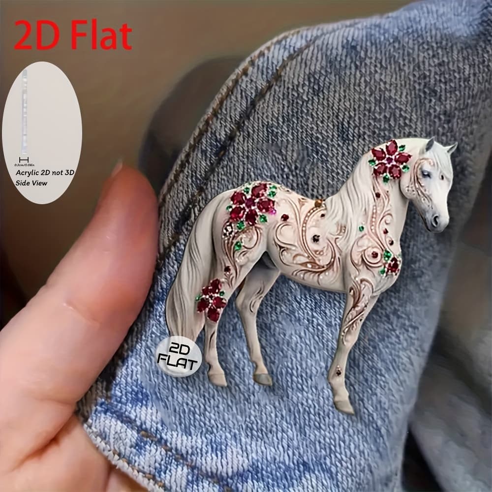 TEMU 1pc Vintage Horse Brooch Suitable For - Gemstone-decorated White Horse For Suits, Blazers, Sweaters, Scarves - Retro Collar Accessories, Traditional Uniform & Coat Decoration, 2d Flat