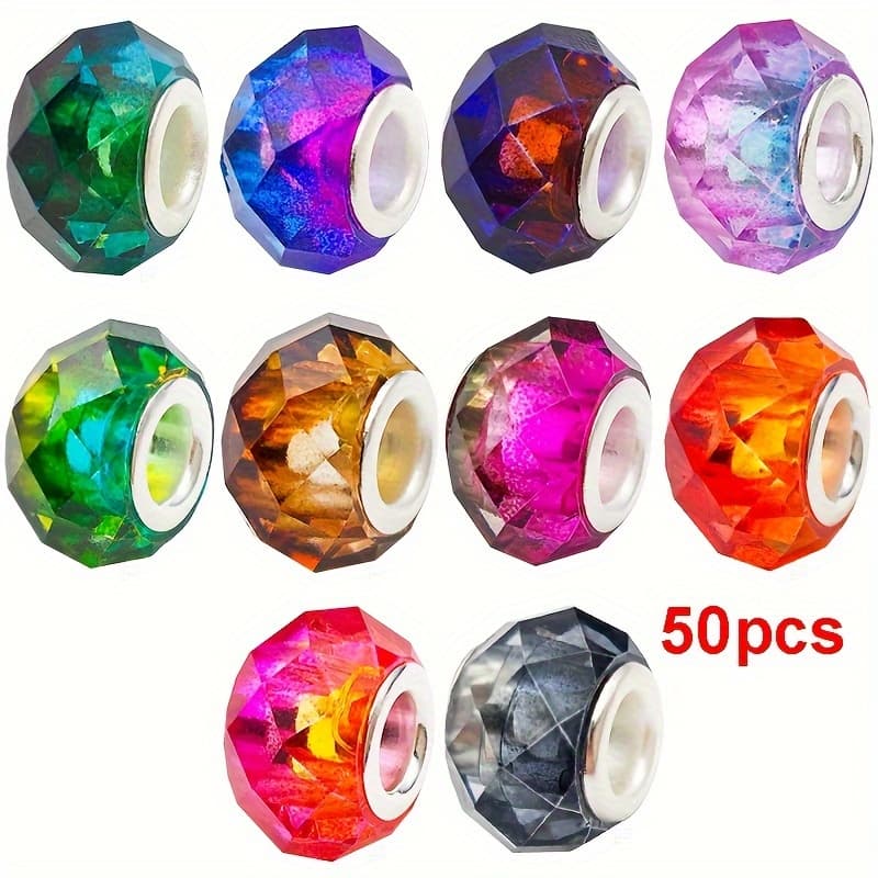 TEMU 50pcs 13mm Gradient Color Large Hole Beads For Diy Bracelet, Assorted Color Resin Beads For Making