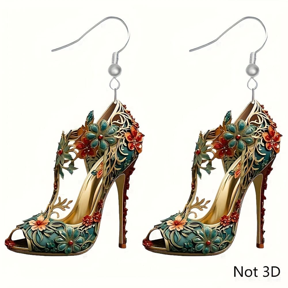 TEMU 2d Flat - Elegant High-heel Acrylic Drop Earrings For Women - Romantic 2d , Suitable For Parties, Gifts, And Daily Wear, A Accessory For All