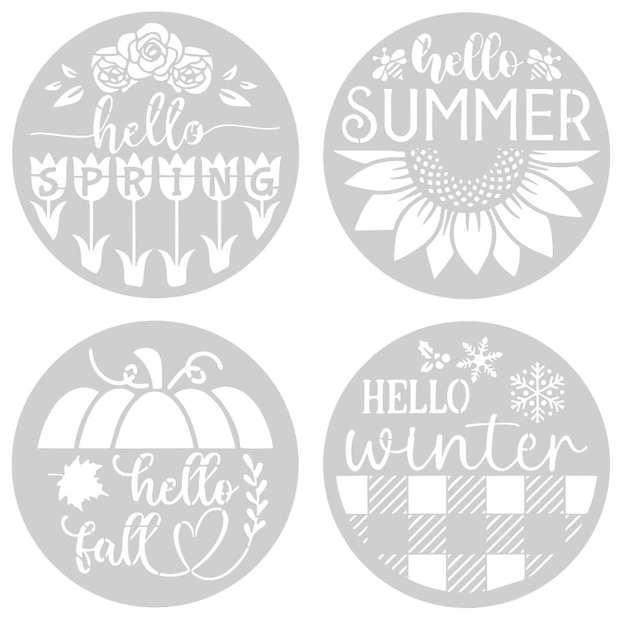 TEMU 4pcs 12inch Round Stencil Set For Summer Fall Winter Signs Diy Seasonal Painting Template For Wood Wall Decor Craft