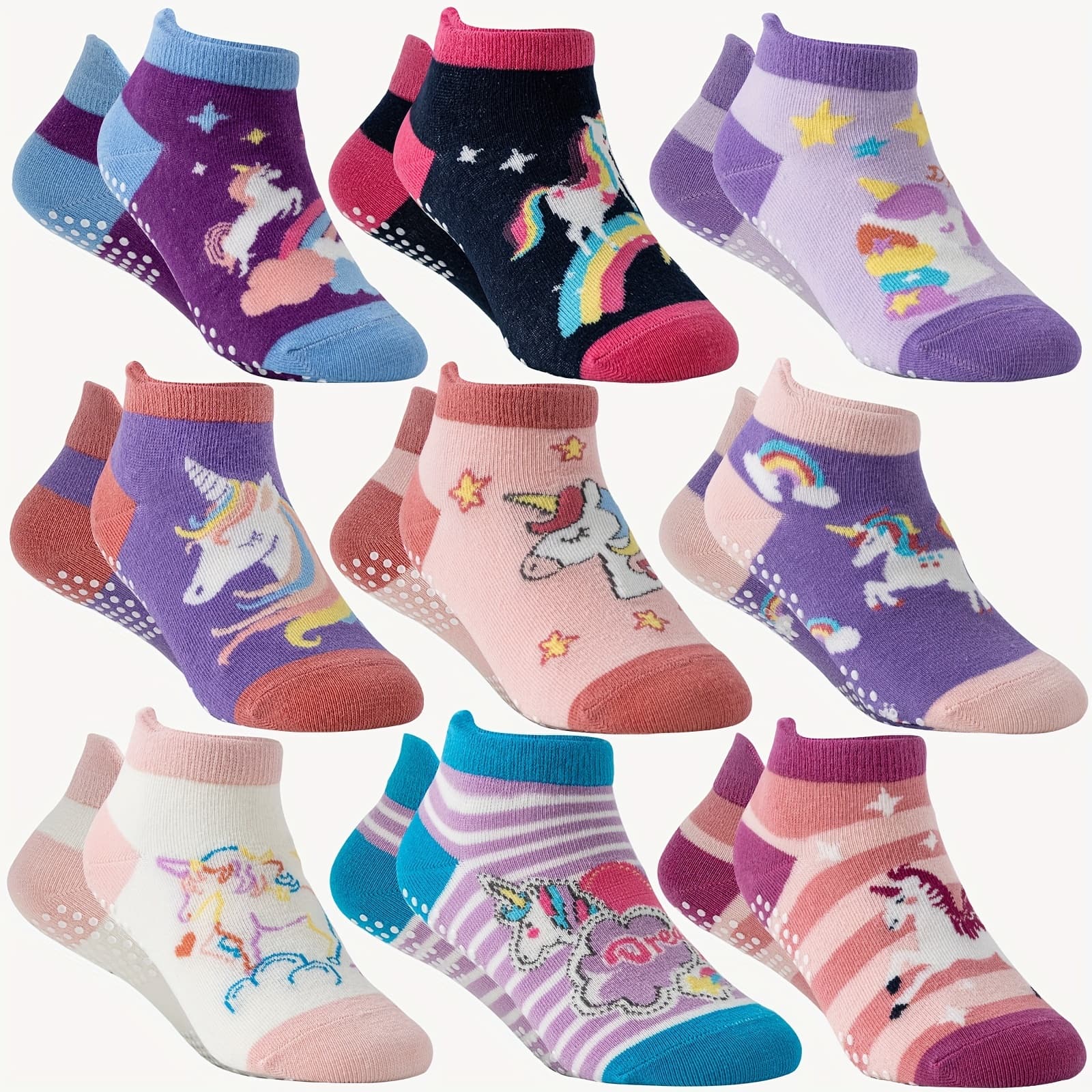 TEMU 9/18 Pairs Of Baby Girls Toddlers Grips Socks Kids Non Slip Anti Skid Ankle Unicorn Cotton No Show Socks With Grippers Gift Socks