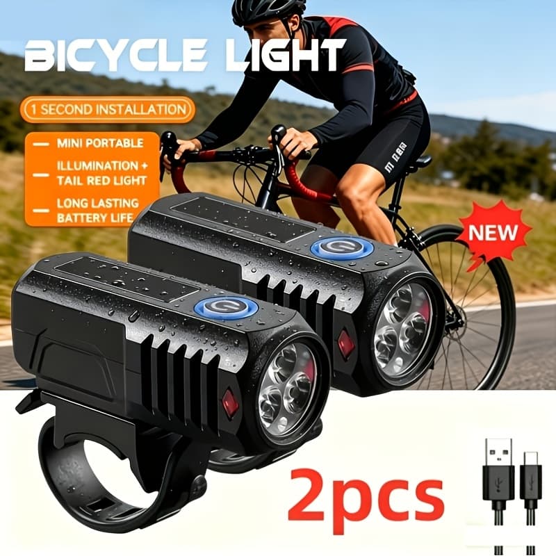 TEMU Usb Rechargeable Bicycle Headlight, Extremely Bright, Suitable For Mountain And Road Bikes, Ideal For Night Riding, Camping, And Emergency , Featuring Type-c Fast Charging For Cycling Safety
