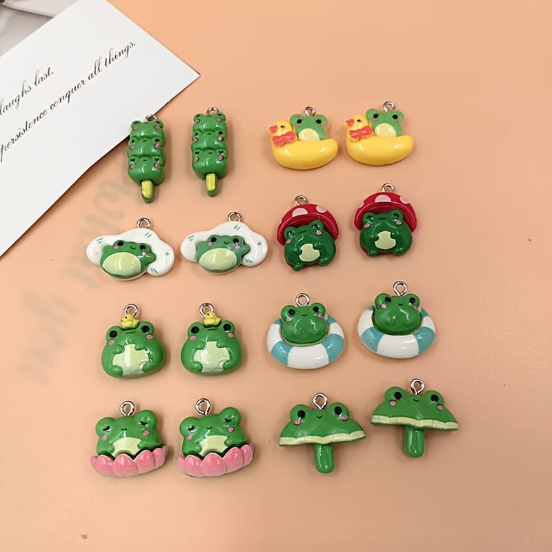TEMU 2d Flat, 16pcs Pattern Random Send Kawaii Lovely Small Animals Frog Charms Cute Resin Pendant Flatback Making Findings