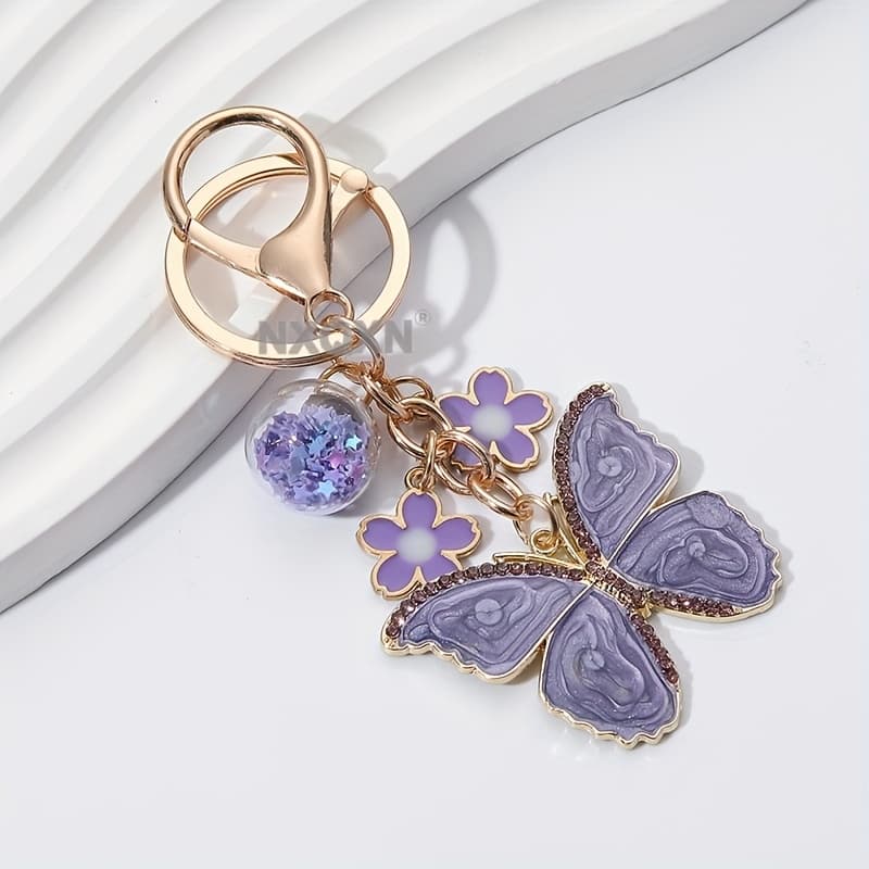 TEMU 1pc Pretty Purple Flower Keychain | Handmade And Alloy Pendant, Elegant Theme, Ideal For Birthday Gifts