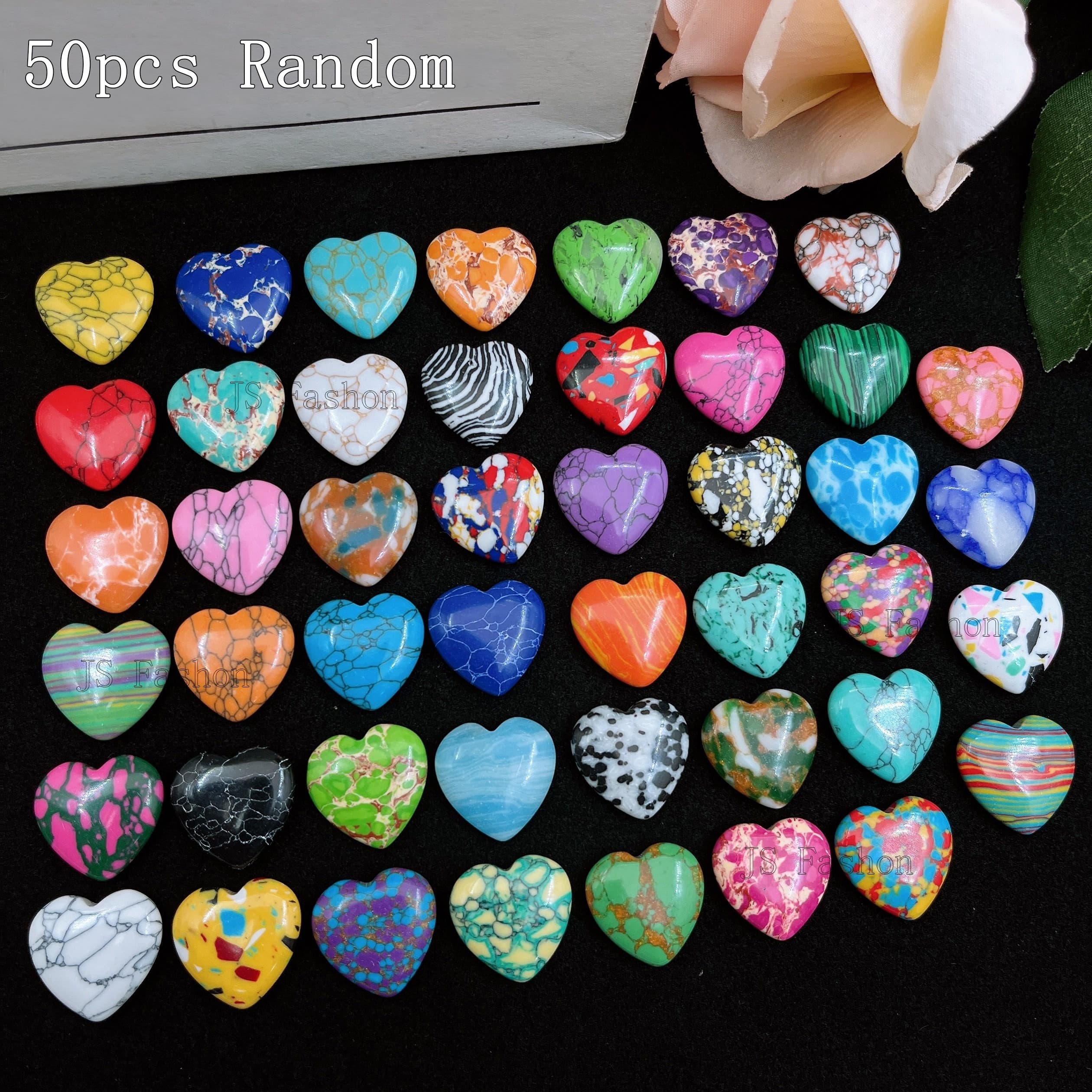 TEMU 50pcs Exciting Heart-shaped Turquoise Stone, Love Heart Artificial Stone, Perfect Gift For Crafters & Enthusiasts, Yoga Meditation, Jewelry Making And Home Decor (20mm, Assorted Varieties)