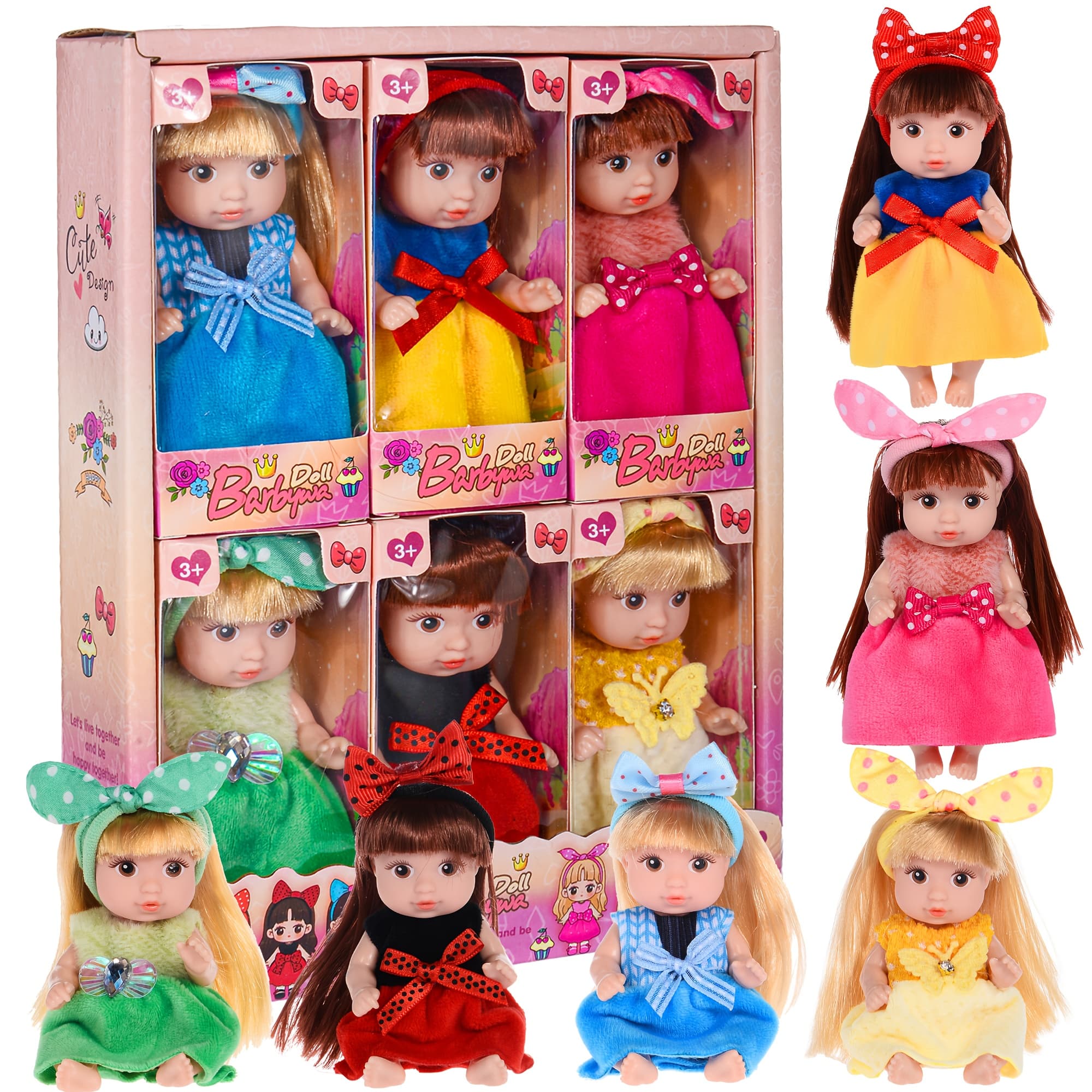 TEMU 6pcs 4 Inch Doll Collection - 6 Unique Stylable With Rotatable Limbs & Cute Outfits Collectible Toy Gift For Kids Halloween Christmas Gifts