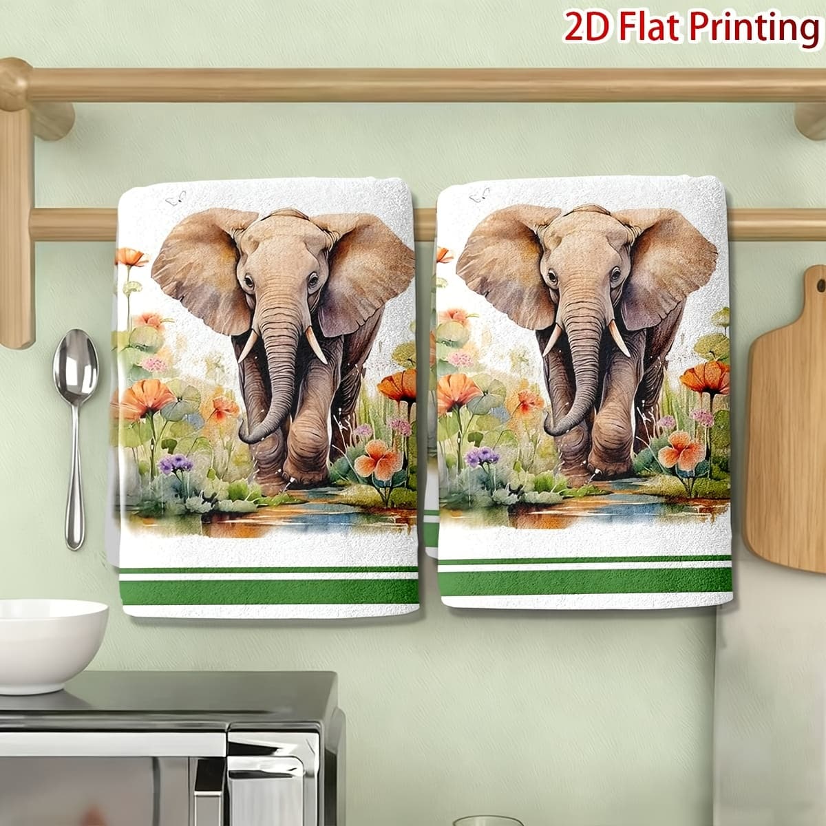 TEMU 2pcs Elephant Kitchen Towels, Cleaning Cloths, Dish Towels, Tea Towels, Dish Drying Towels For Travel, Microfiber, Gift For , Bathroom Supplies, , 18x26.4in/45x66cm