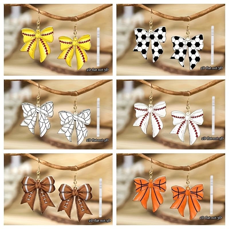 TEMU 2d Pairs Acrylic Sports-themed Bow Earrings, Lightweight And Fun Earrings For Basketball, Baseball, , Ideal For Sports Meeting, , Cheerleader Accessories, And Everyday Party Wear, For Teenager
