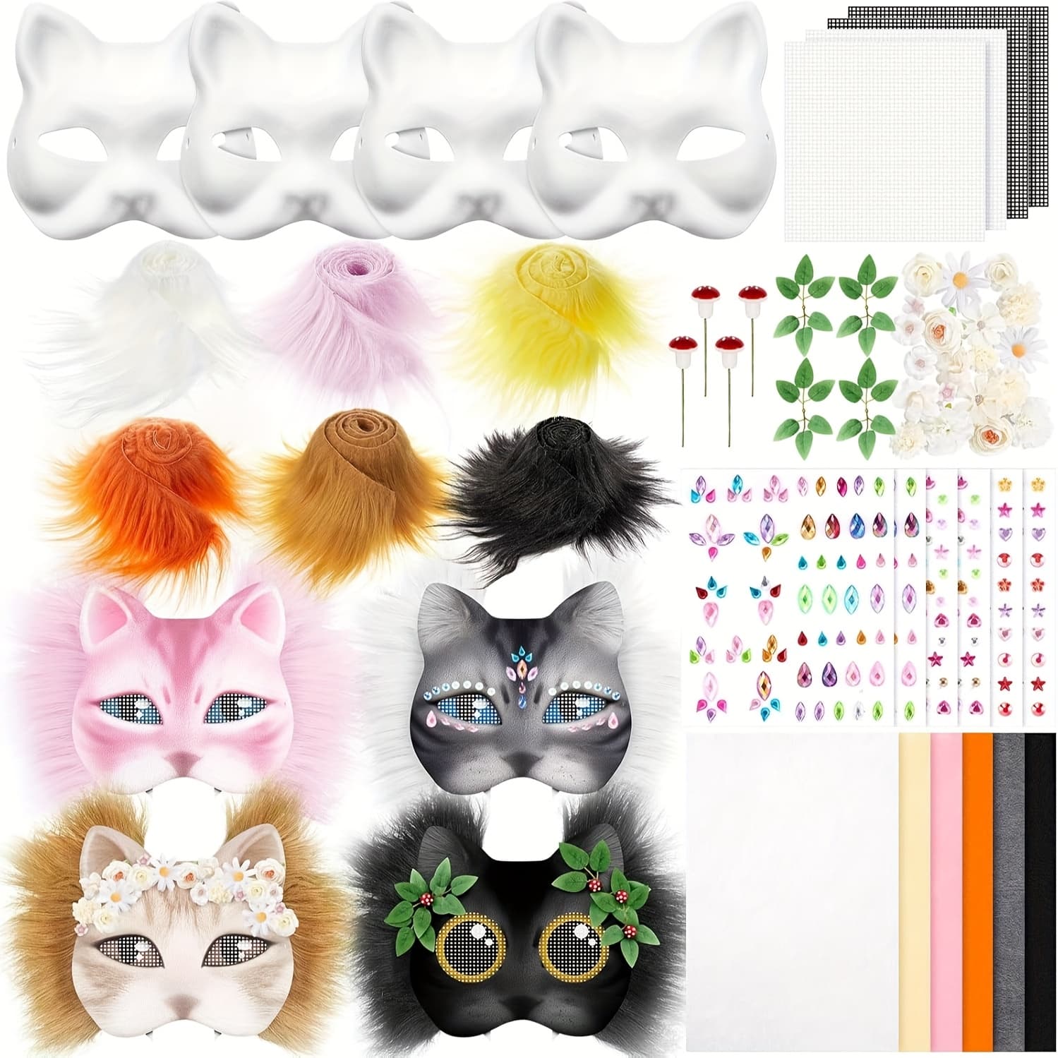 TEMU 31pcs Diy Therian Mask Back To School Gift Kit Blank Cat Mask Material Kit Accessories Set For Summer Party Halloween Therian Gear Stuff
