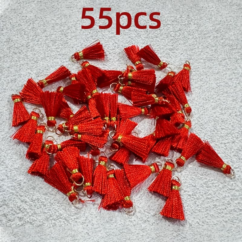 TEMU 55 Mini Red Ribbon Tassels, Chinese Style New Year Style, Very Suitable For Handmade Jewelry And Hair Additions, For Hanfu And Other Tassel Decorations
