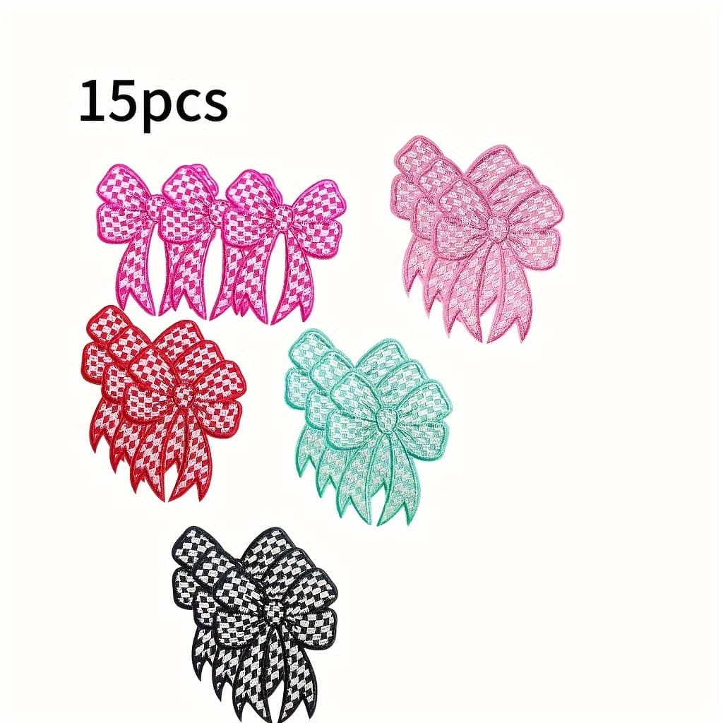 TEMU 15pcs, Bow 5 Colors, Cute Bow, On Applique Patch, Embroidered Patch Iron On Applique Patch Sew On Patch For Hats, Shirts, Shoes, Jeans, Bags, Sewing