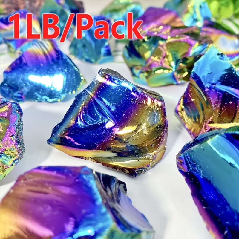 TEMU 1lb Iridescent Aura Obsidian , Natural Gemstone Jewelry - Perfect Gift For Women And , Unique Desktop Decor, Car Accessory | Iridescent Gemstone | Natural Crystal