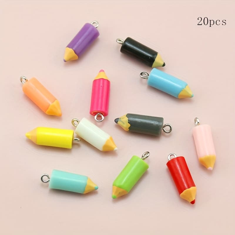 TEMU 20pcs/pack Of Colorful Resin Simulation Mini Pencil Pendants, Handmade Bracelets, Earrings, Bags, Beaded Jewelry, Key Chain Pendants, Jewelry Additions