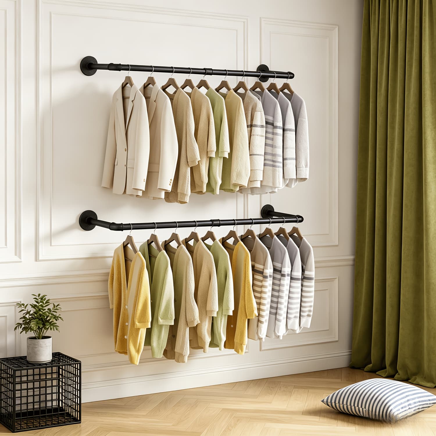 TEMU 36.2 Inch Set Of 2 Industrial Pipe Clothes Hanging Rail Entryway Coat Rack Wall Mounted Clothing Rack Metal Garment Clothes Hanger For Bedroom Shop