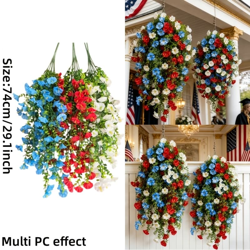 TEMU 3 Bundles Of Ultra-long Artificial Vines, Vibrant Colors Of Red White Glory Trumpet Flowers, Spring Summer Day And Graduation Season, Day, Memorial Day Decoration, Premium Artificial Flowers