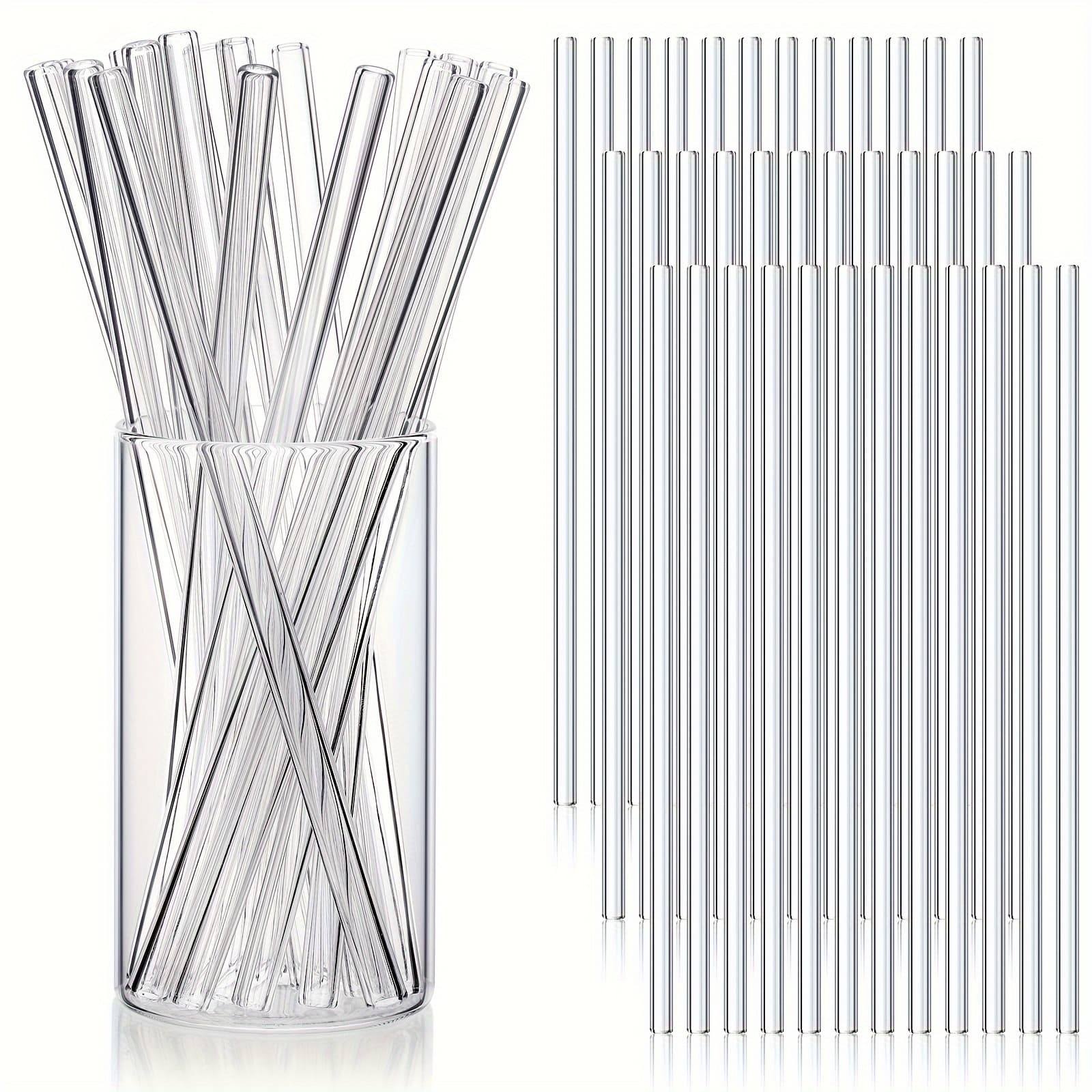 TEMU 100pcs Reusable Glass Straws Bulk, Glass Drinking Straws Smoothie Straw For Cocktail (clear, 8 X 200mm)