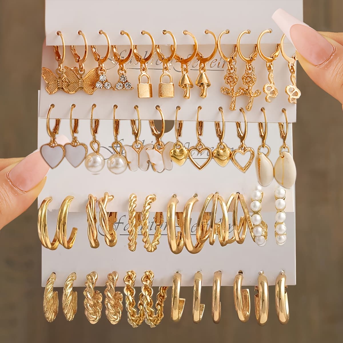 TEMU 48 Pieces Golden Hoop Earrings Set For Women Hypoallergenic Hoops Dangle Earring Packs For Birthday Party Christmas Fashion Jewelry Gift