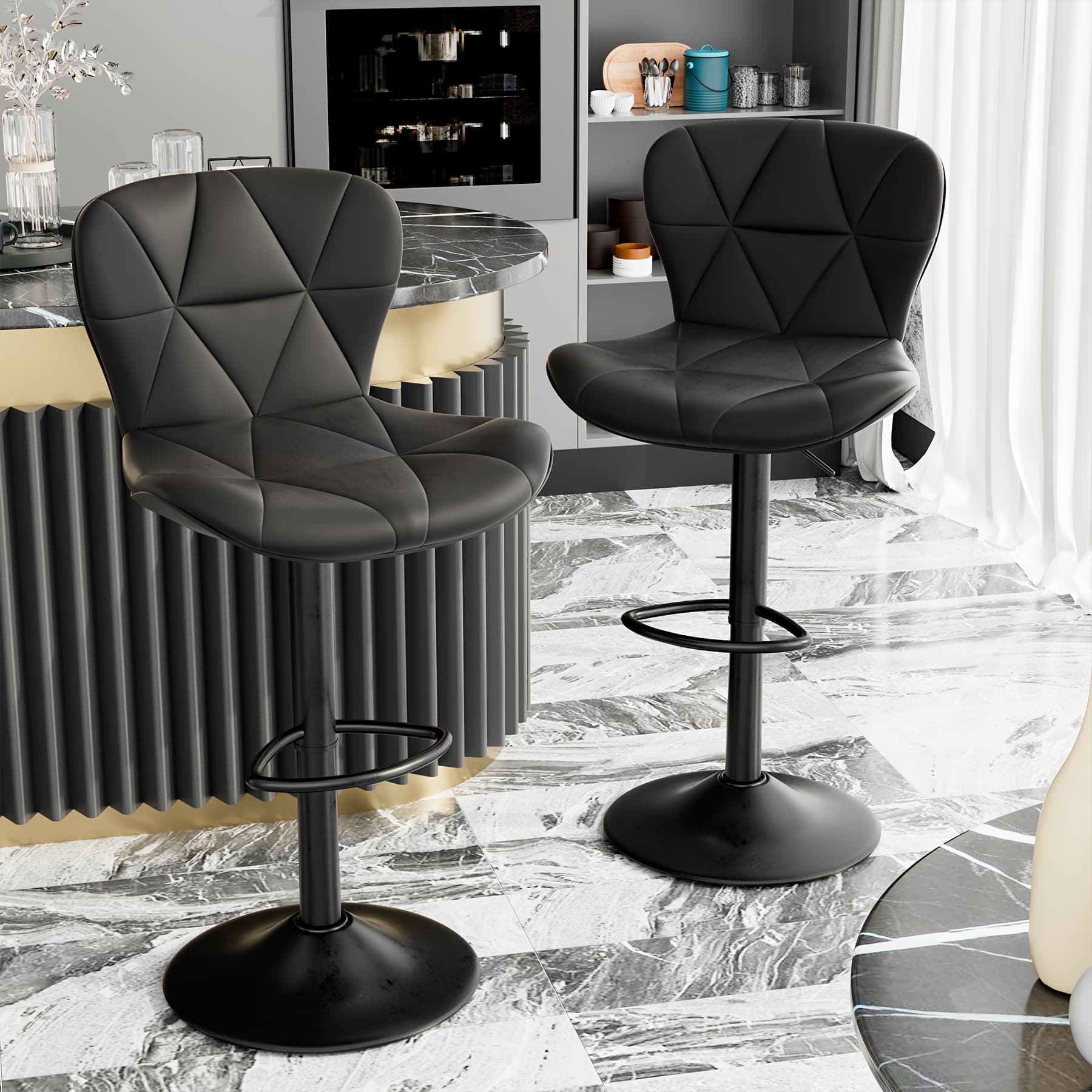 TEMU 1/2/3/4pcs Modern Bar Stool, Adjustable Leather Upholstered Swivel Counterstoolsfor Restaurant, Modern Bar Stool, Thickened Seat Cushion Souare Barstools With Back