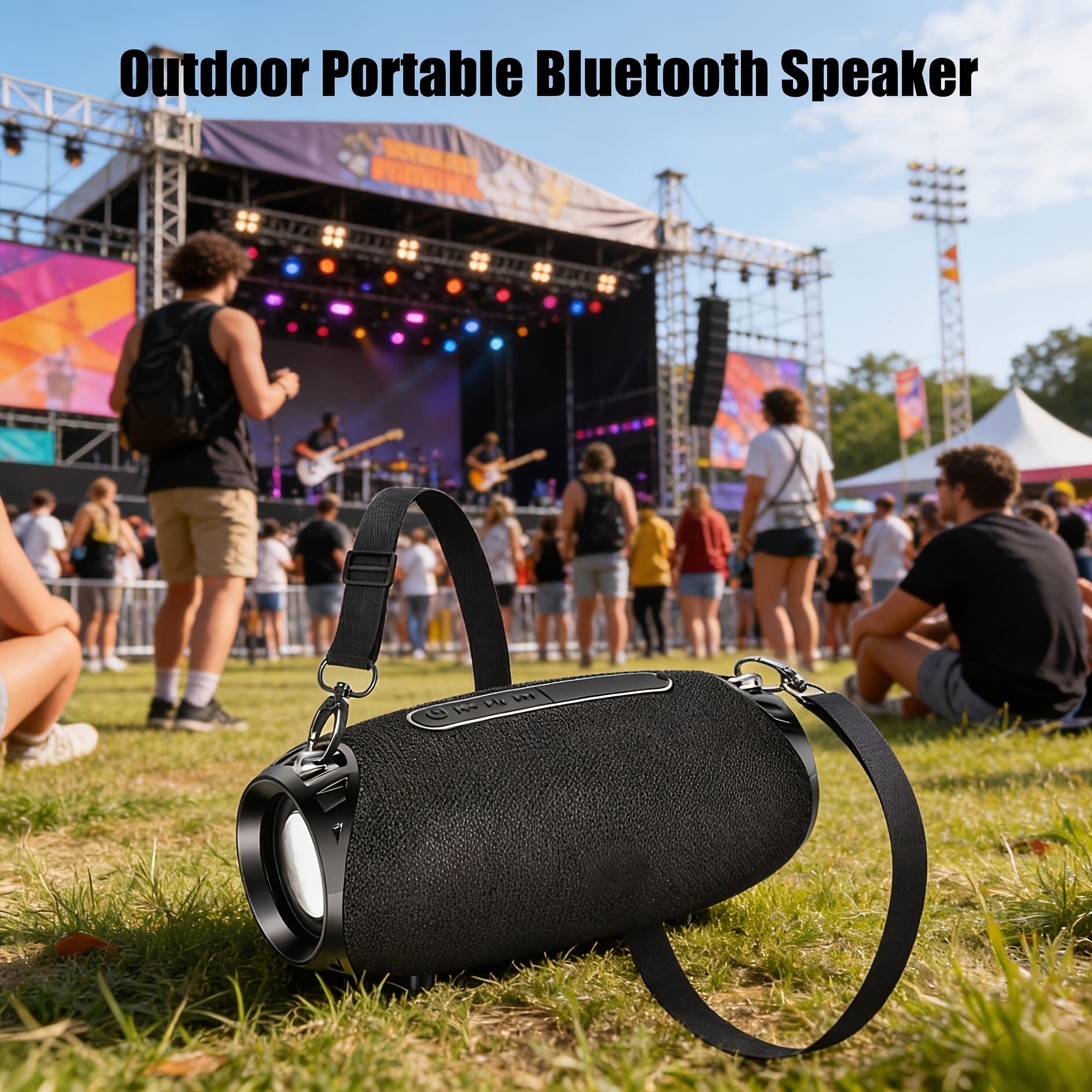 TEMU Wireless Stereo Speaker With Surround Sound | Portable Outdoor Bluetooth Speaker, 10h Playtime, Loud For Parties, Travel, And Camping