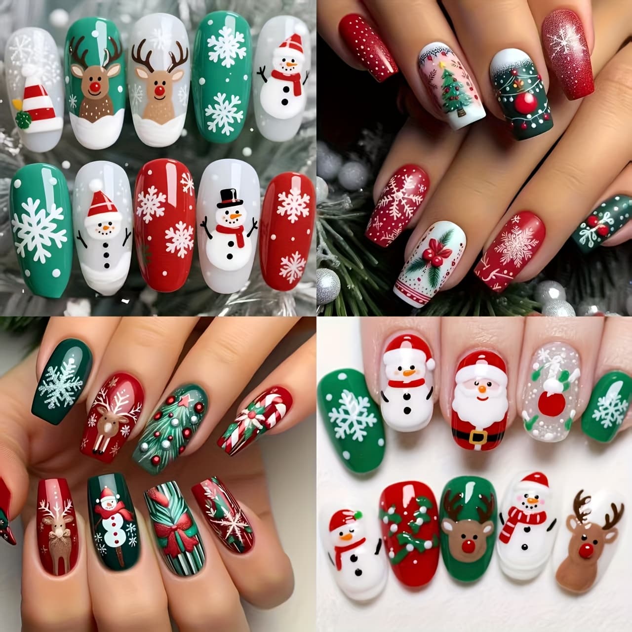 TEMU 96pcs Christmas Themed Set, Christmas Eve, Rich And Colorful , Detachable Wearable Press-on Nails With Santa Claus, Pine Tree, Moose And Snowman Patterns