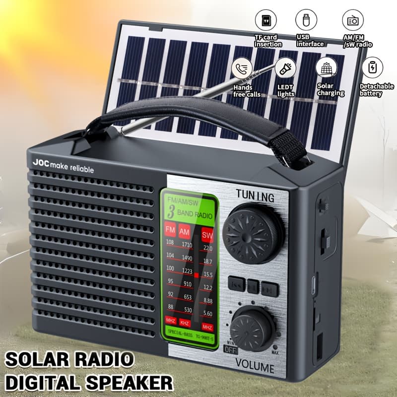 TEMU Fm/am Rechargeable Solar Radio Speaker - Portable Audio & Radios With Mp3 Player, Flashlight, Adjustable Volume For Outdoor Activities, Emergency, And Camping