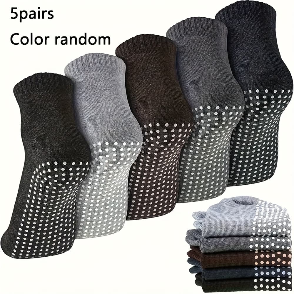 TEMU 5-pack Random Color Unisex Non-slip Socks For Yoga, Pilates & Home Workouts