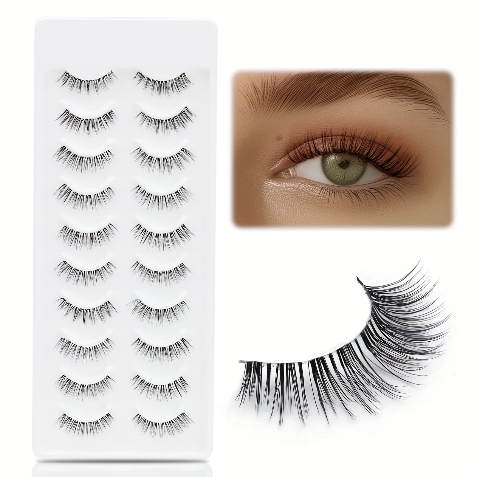 TEMU 10 Pairs Transparent Stem Eyelashes - Fluffy Cluster Lashes, D- 10-12mm & 6-9mm Lengths, Reusable False Eyelashes For Beginners, Handmade Look For Everyday & Special Occasions