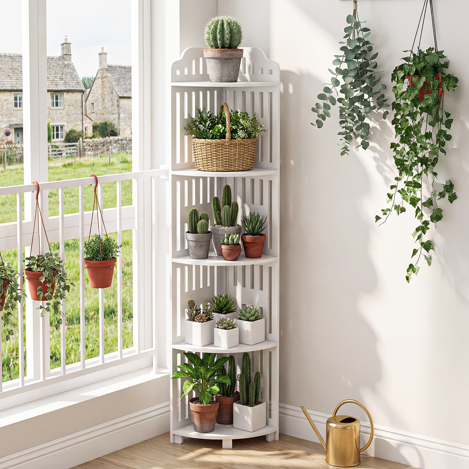 TEMU 5-tier Corner Storage Shelf, 110cm Tall Freestanding Organizer, Waterproof Pvc Board Shelving Unit, Easy To Assemble, To 30lbs For Bathroom, Kitchen And Living Room, Corner Shelves