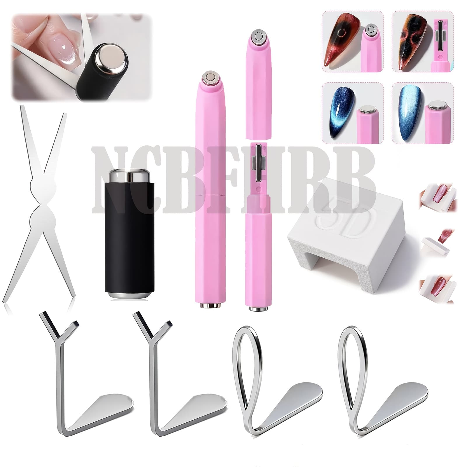 TEMU 8pcs 3-in-1 Cat Eye Gel Nail Magnet & French Tip Tool Kit - Heart & Hollow Magnets For Diy Nail Art, Gel Polish Application, Salon-grade Manicure For At- Use