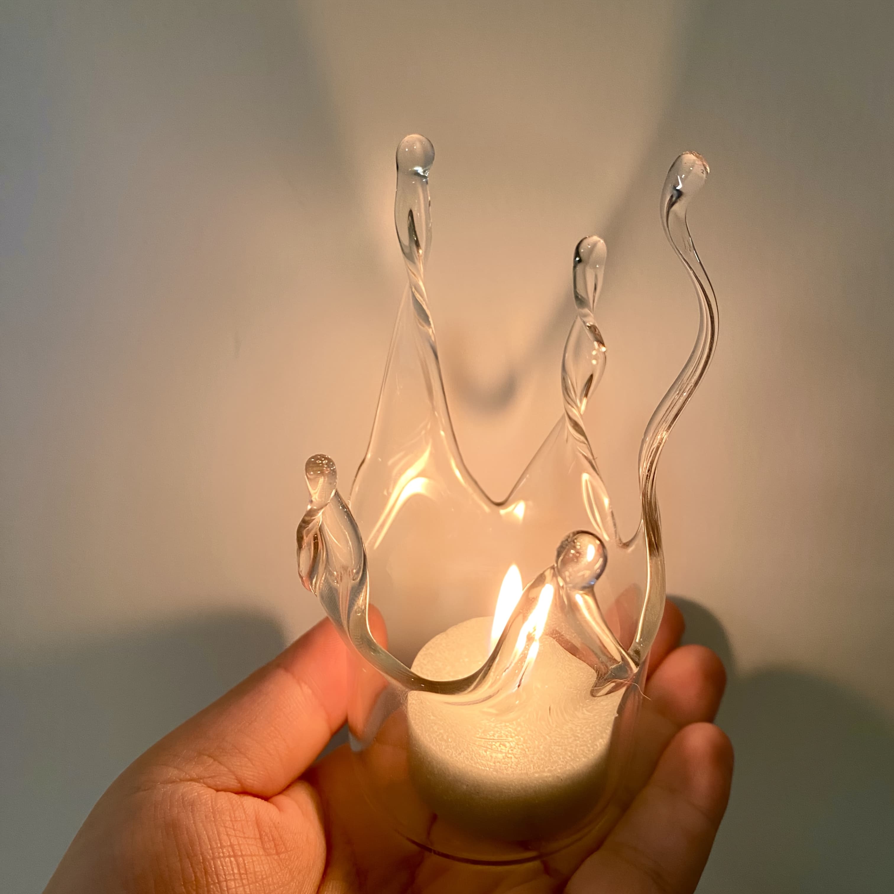 TEMU 1pc Fire-shaped Glass Candle Holder Handmade , Desk Decor For Living Room, Birthday Party Decor, Gift For , Flame Glass Holder, No Candle