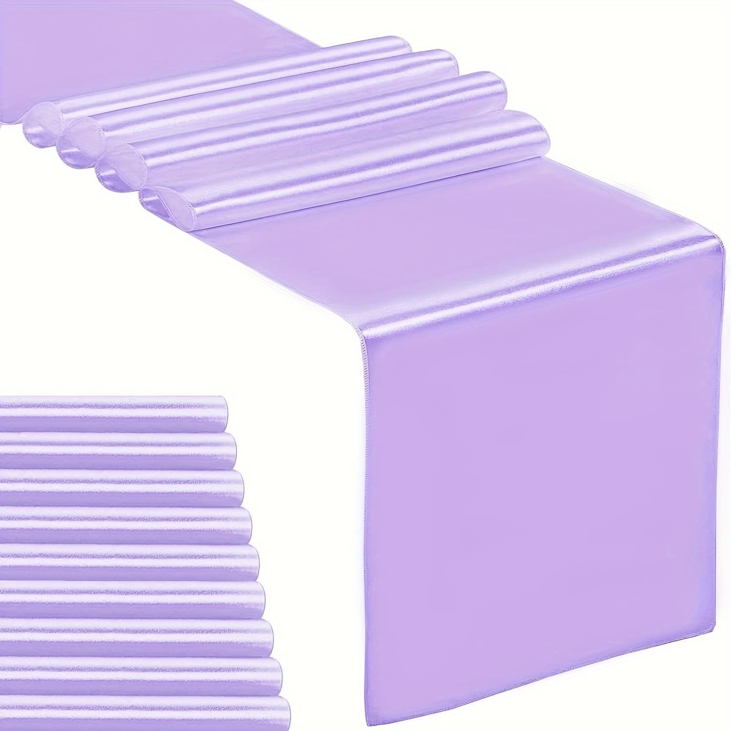 TEMU 9pcs Of Satin Table Banners In Light Purple 12 X 108 Inches, Suitable For Wedding, Birthday Party, Banquet Decorations, 10pcs, 12x108 Inches, Light Purple